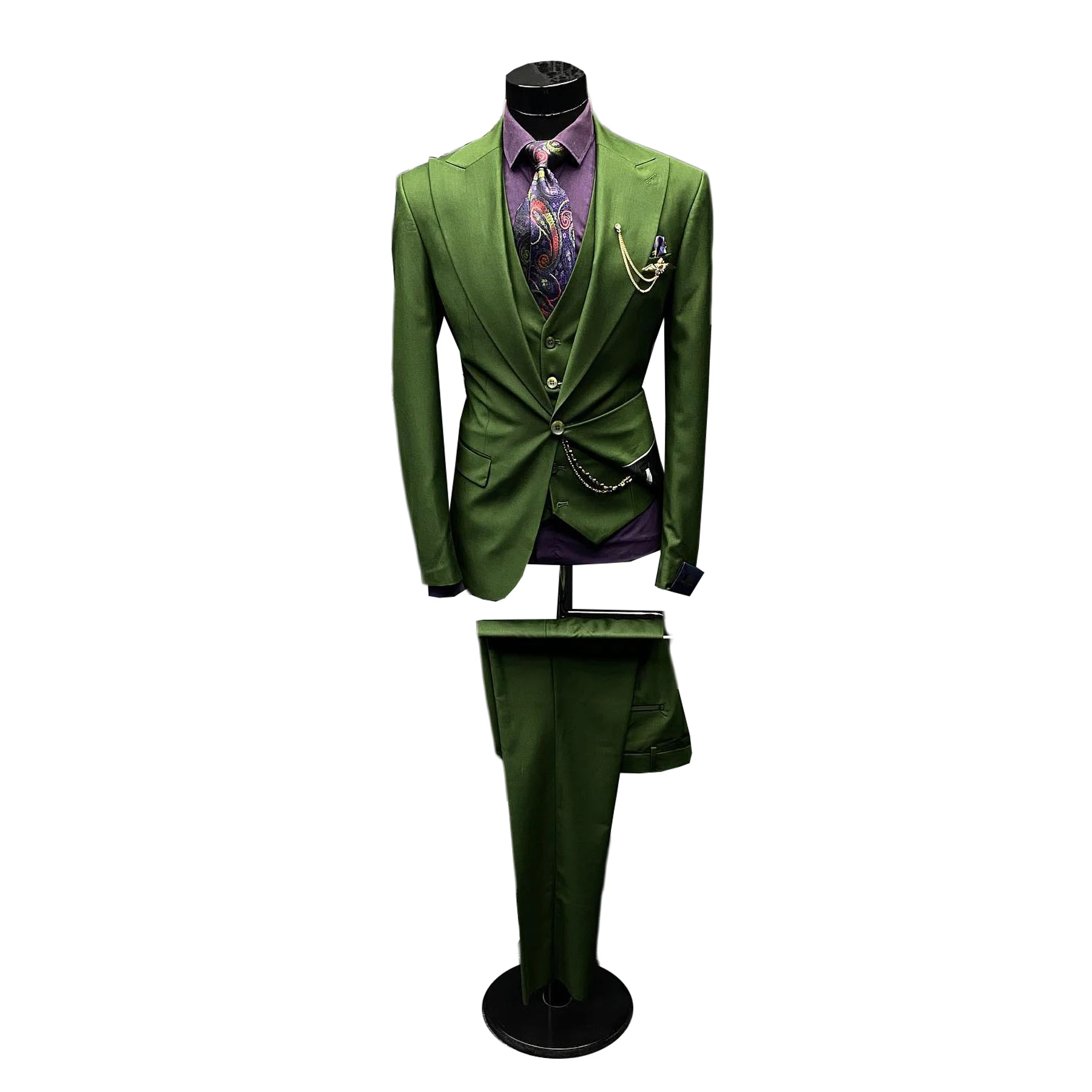 Traje de boda verde brillante para hombre, hecho a medida esmoquin, abrigo de 3 piezas, pantalón y chaleco, ocasiones formales, disfraz de cantante de fiesta