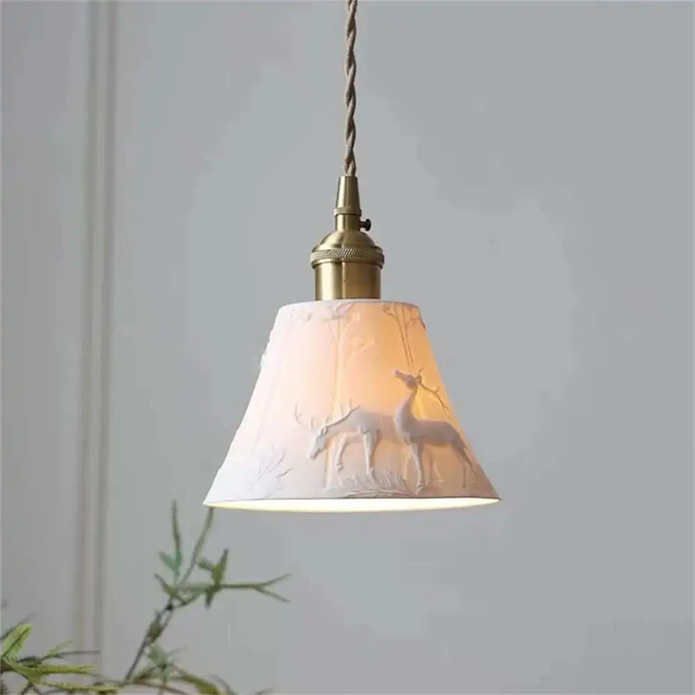 Modern Ceiling Pendant Light Rustic Ceramic Lampshade Bedroom Hanging Lamp Kitchen Island Loft Decoration Home Suspension Design
