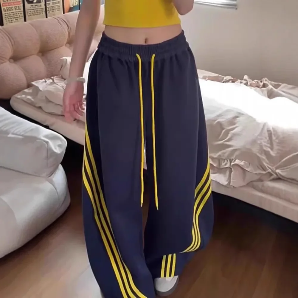 خمر واسعة الساق الرجال Sweatpants نمط غير رسمي فضفاض صالح العلامة التجارية الأمريكية ربيع الخريف السراويل النسائية العصرية