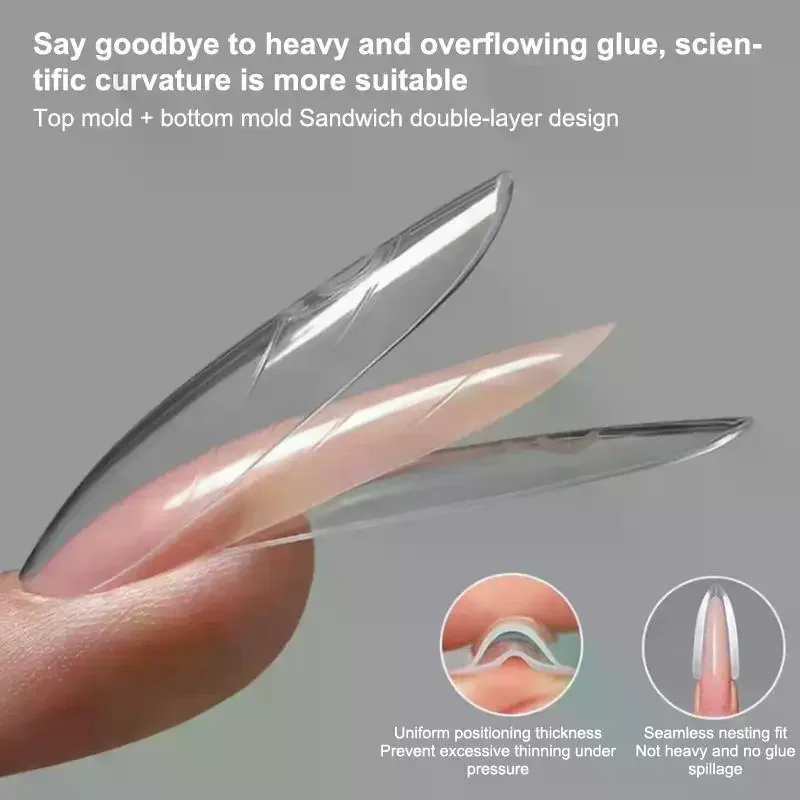 140/280Pcs Sandwich Dual Nail Forms Full Cover Tips Long Pointed Shapes Transparent Nail Art Extensions Manicure Tool