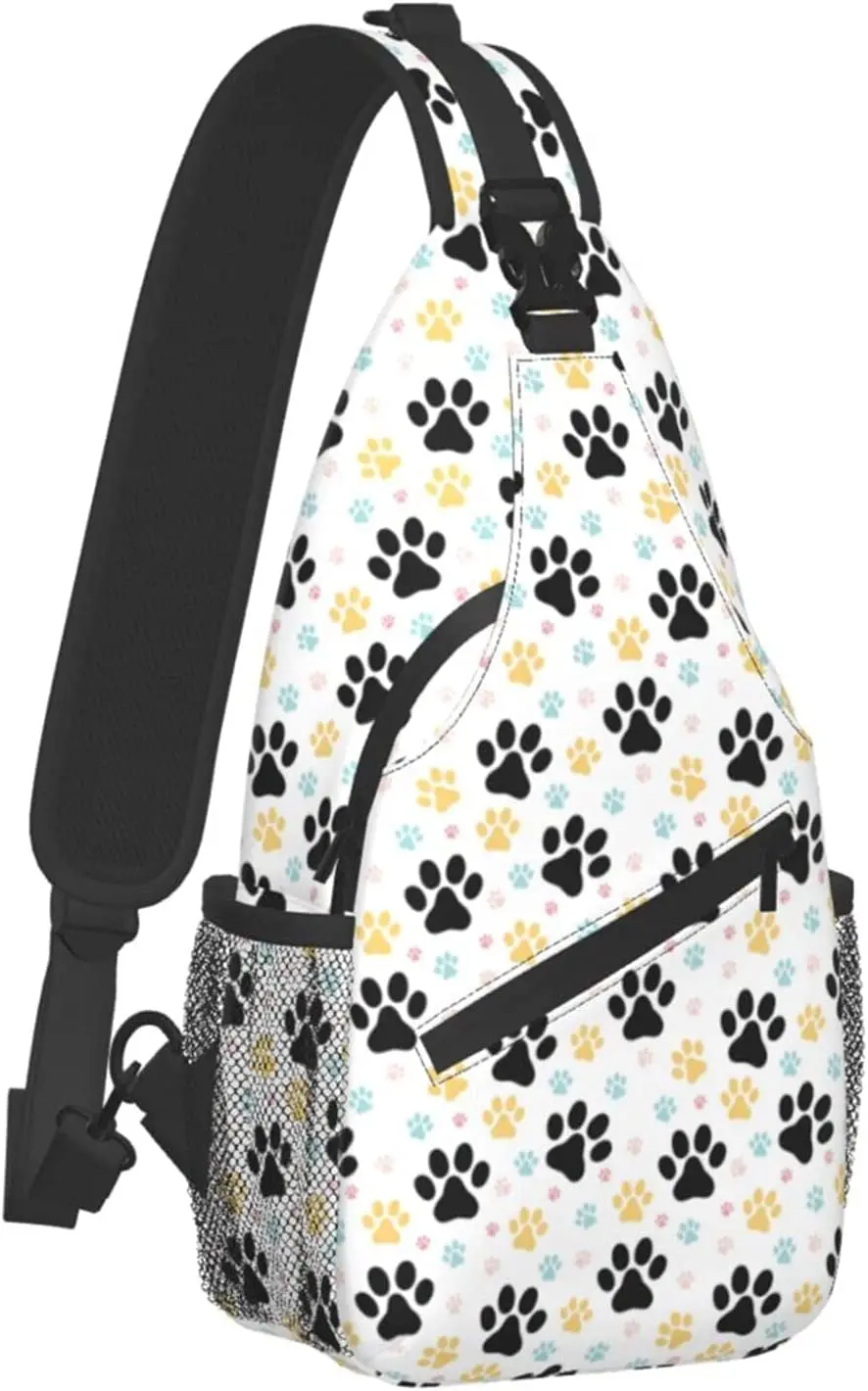 Kawaii Dog Paw Print Sling Bag for Women Men Crossbody Shoulder Backpack Unisex Chest Bags Water Resistant Travel Hiking Daypack