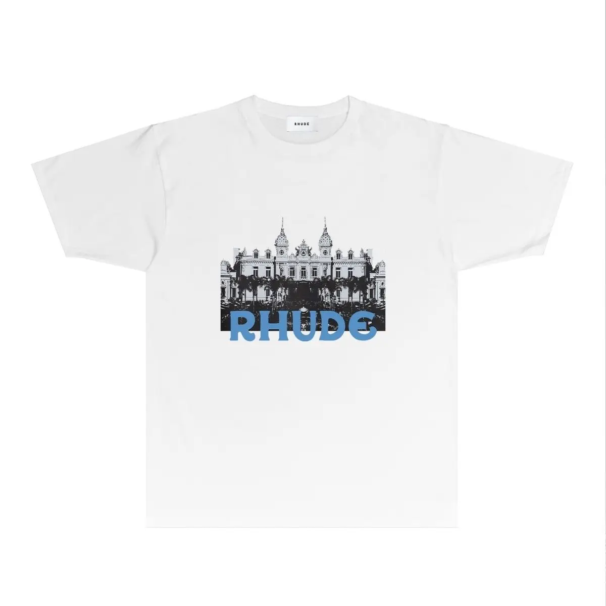 Rhude New American Castle Graphic Summer Loose Short Sleeve Tee, Unisex Couple Casual Top