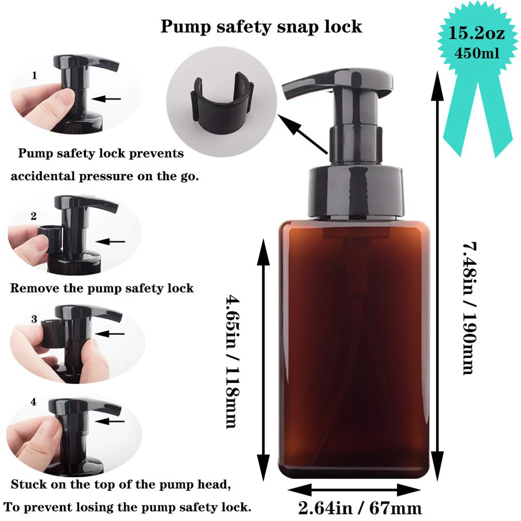 

WSFS 8 Pack Foaming Soap Dispenser 15Oz Refillable Foam Liquid Hand Soap Empty Plastic Pump Bottle Container - Brown 450Ml