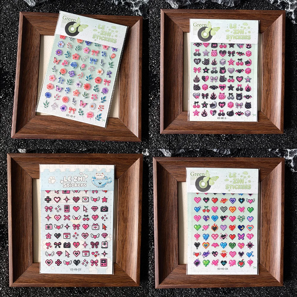 Retro Cartoon Y2K Mini Stickers Heart Bow Flower Cherry Wing Pink Cat Sticker Self Adhesive Journal Laptop Scrapbook Decor Toy