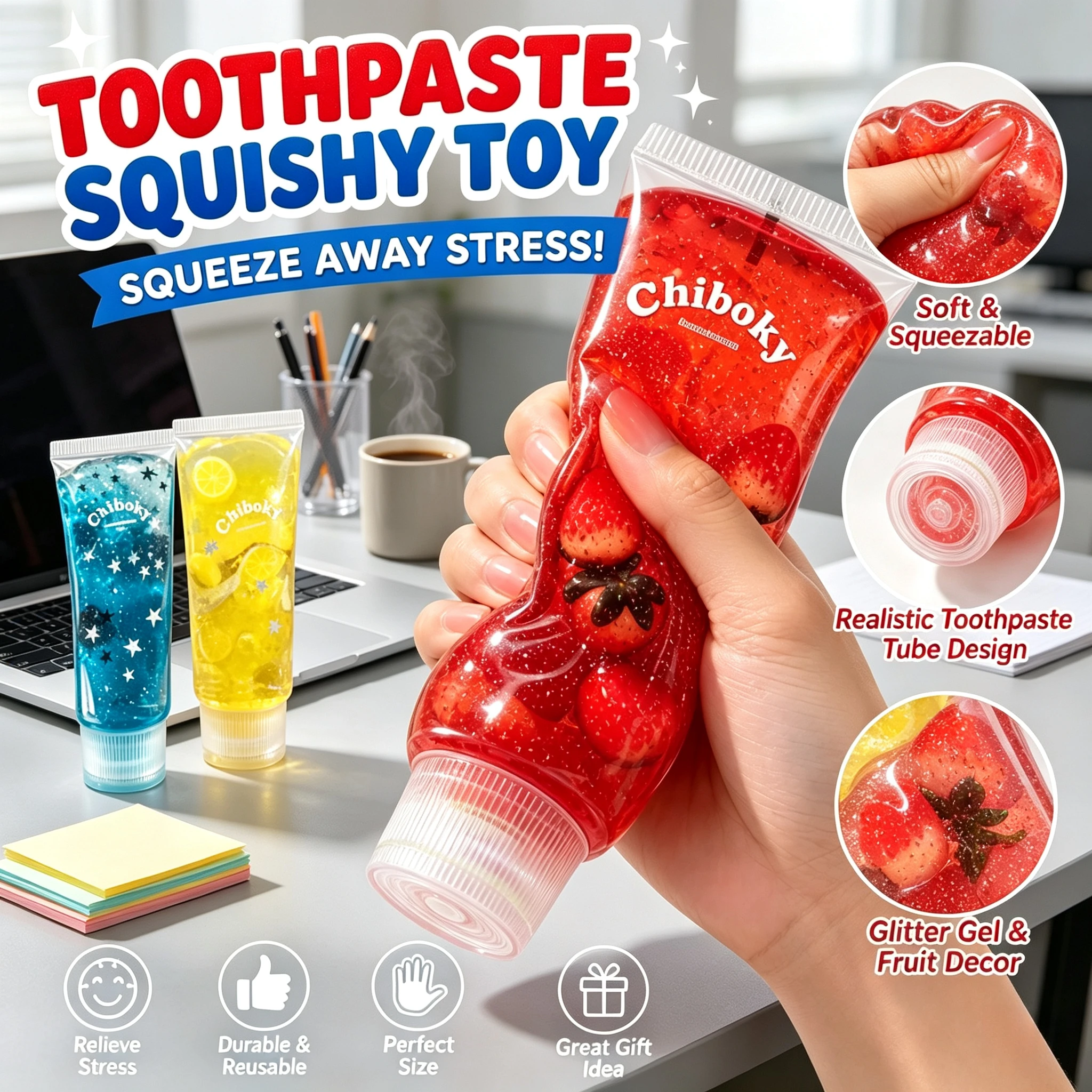 Slow Rising Toothpaste Squishy Soft Squeeze Stress Relief Toy Colorful Decompression Ball Adults Home Office Relax Accessory