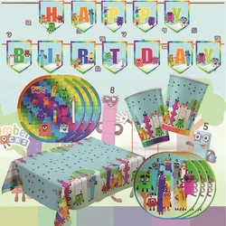 Bloques numéricos, suministros para fiestas, juego de vajilla de papel para fiesta de cumpleaños para niños, plato de papel, vasos, servilletas, decoraciones para Baby Shower, bolsas de regalo