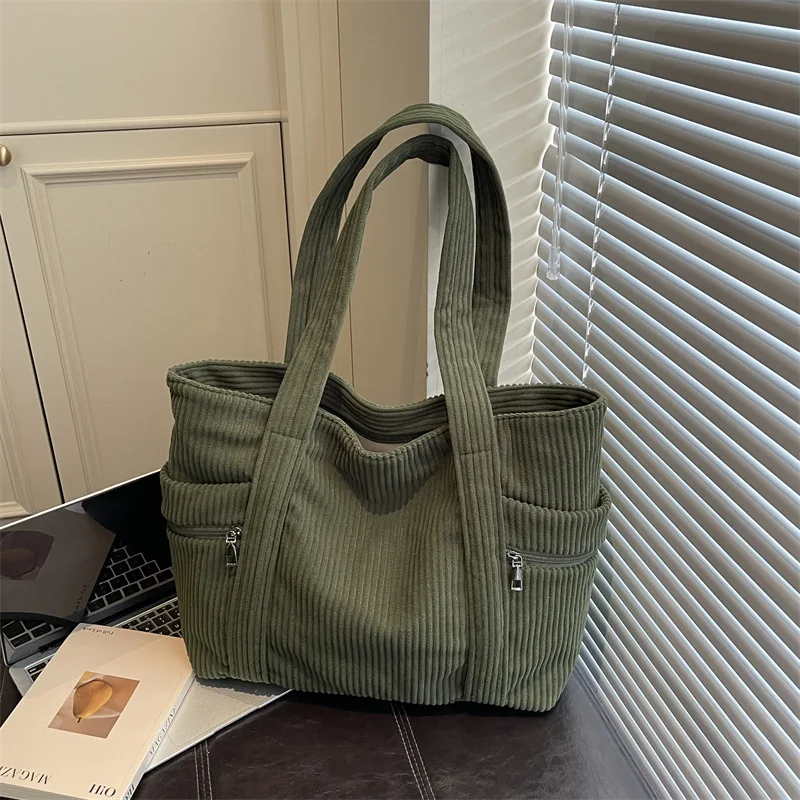 

New Stylish Corduroy Tote Bag for Women Commuting Shoulder Bag Fashionable and Versatile for Daily Use Handbag Fashion Trendy