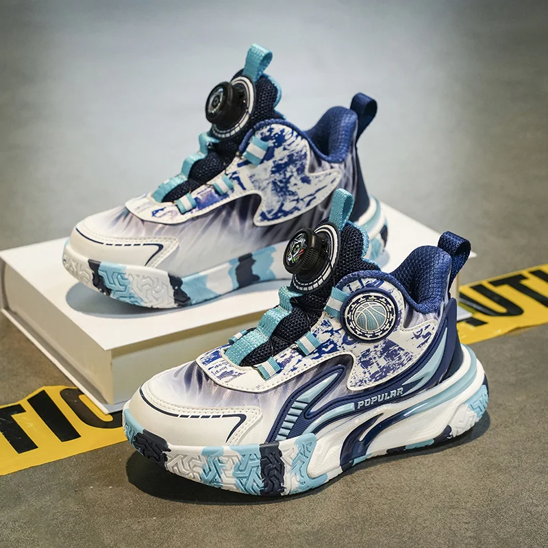 أحذية كرة السلة عالية الجودة للأولاد موضة الأزرق مقبض منصة أحذية رياضية للأطفال المدربين مريح عدم الانزلاق أحذية رياضية للأطفال