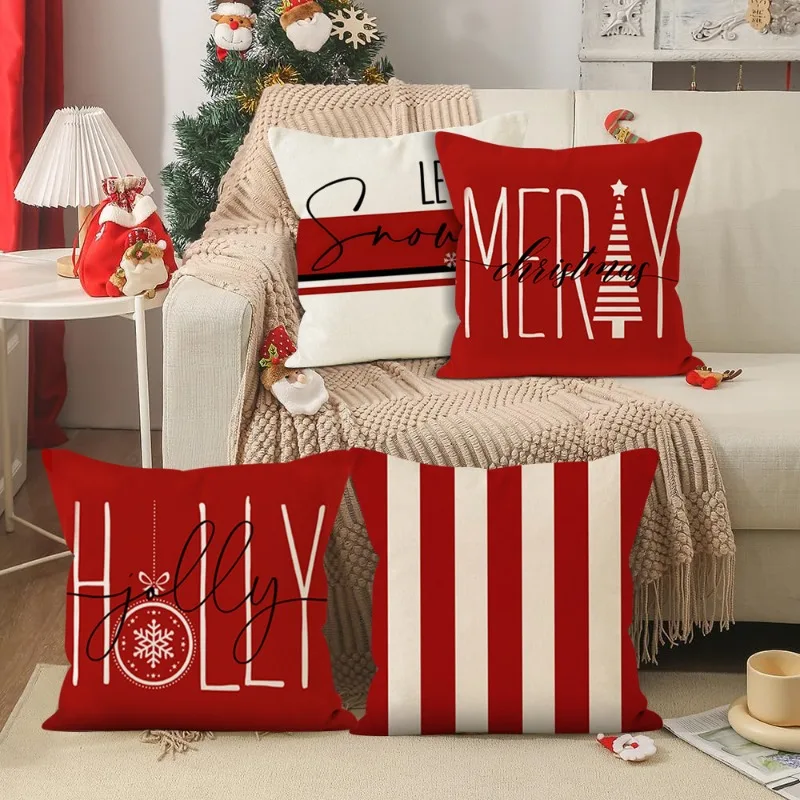 

4pcs Christmas Pillow Covers 45x45cm Xmas Winter Pillow Cushion Cases for Christmas Holiday Home Decorations Throw Outdoor