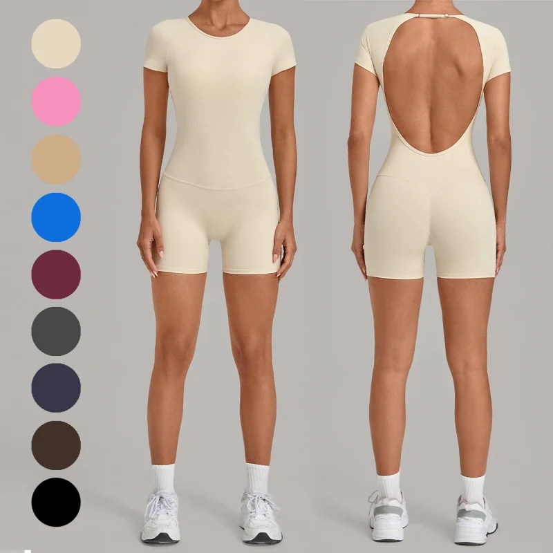 In Stock Seamless Tight Yoga Suit Short Sleeved Top, High Waist And Hip Lifting Sports Pants Set, Running And Fitness Suit