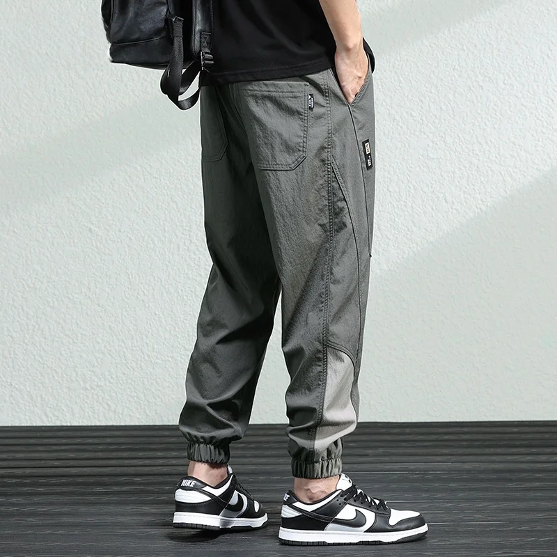 

Новые летние мужские свободные спортивные повседневные брюки, быстросохнущие, тонкие, в американском стиле, модные, брендовые, для подростков, длинные штаны
