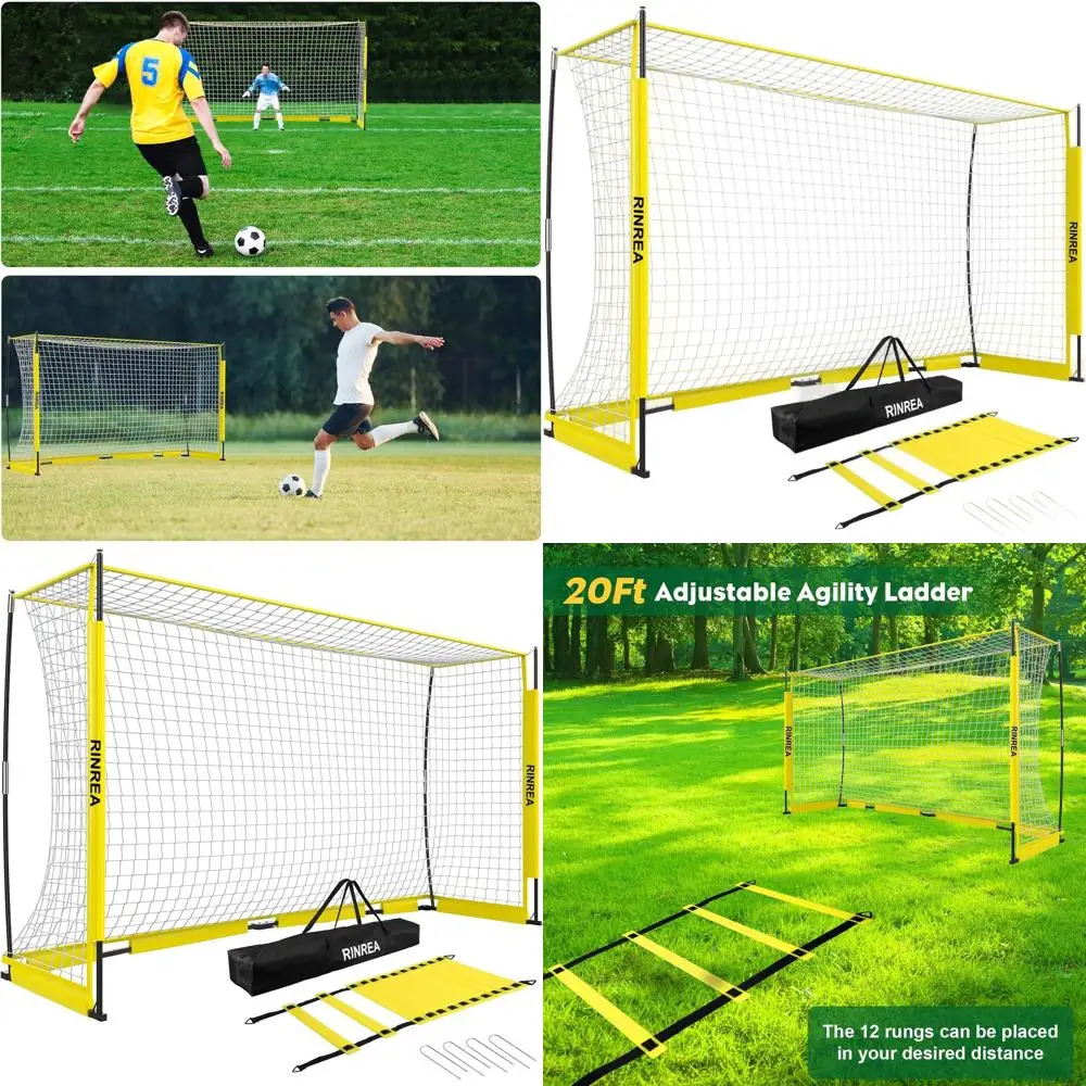 

Compact Soccer Goal with Collapsible Net, Metal Base, Easy Setup, Carry Bag, Agility Ladder, Ground Nails Included