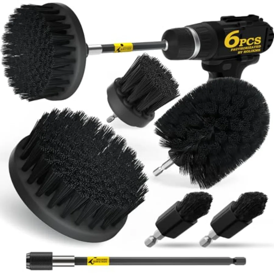 

6Pack Drill Brush Power Scrubber Cleaning Brush Extended Long Attachment Set All Purpose Drill Scrub Brushes Kit for Grout, Flo
