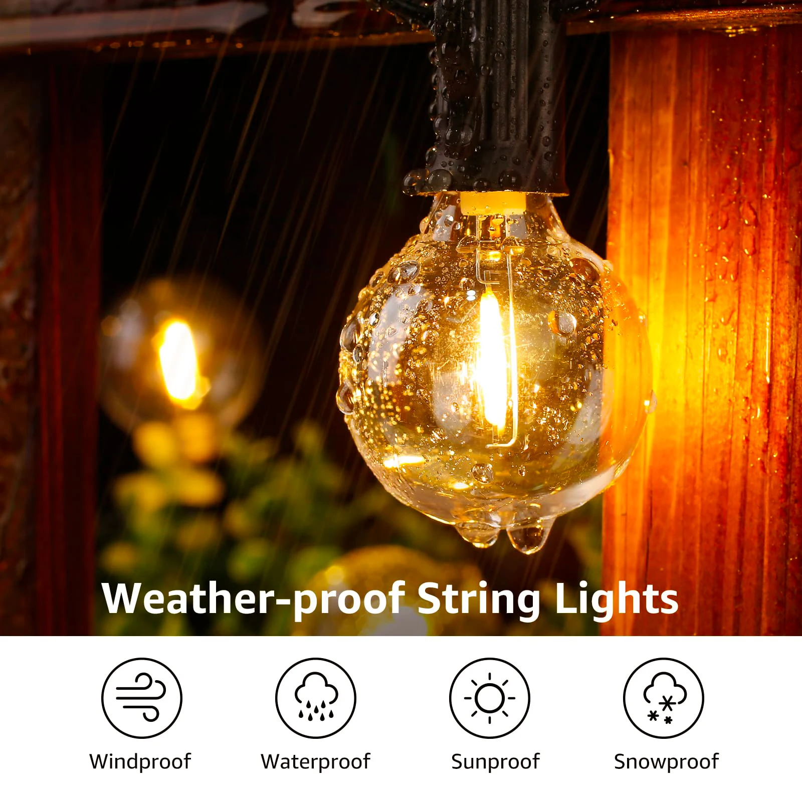 GANRILAND 25FT 50FT G40 Led String Lights Amber Glass Bulb Dimmable 2200K Connectable US EU Plug Party Wedding Decor Fairy Light