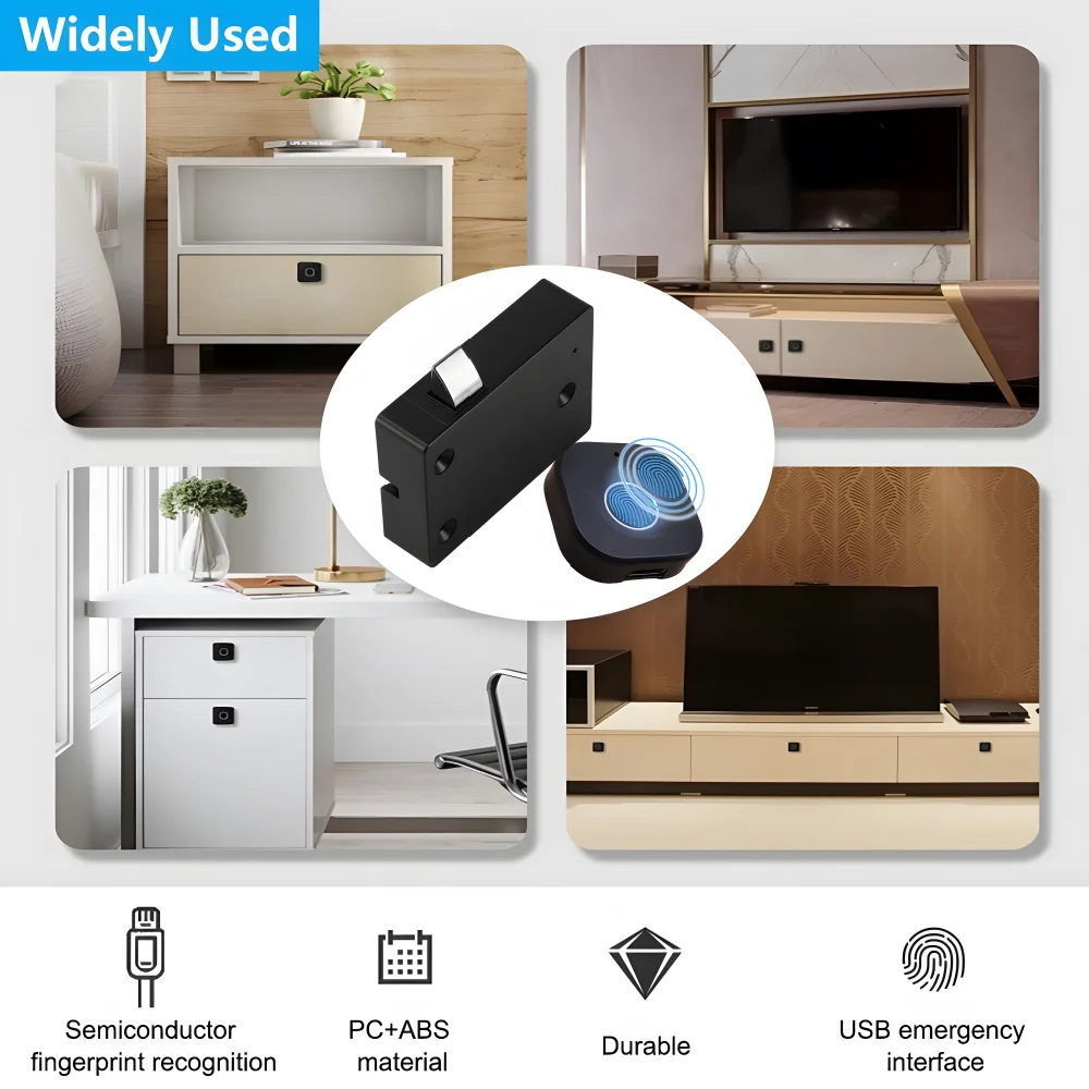 Fingerprint Smart Drawer Cabinet Locker Invisible Lock Cabinet Furniture Electronic Keyless Sensor Lock Built-in 1000mah Battery