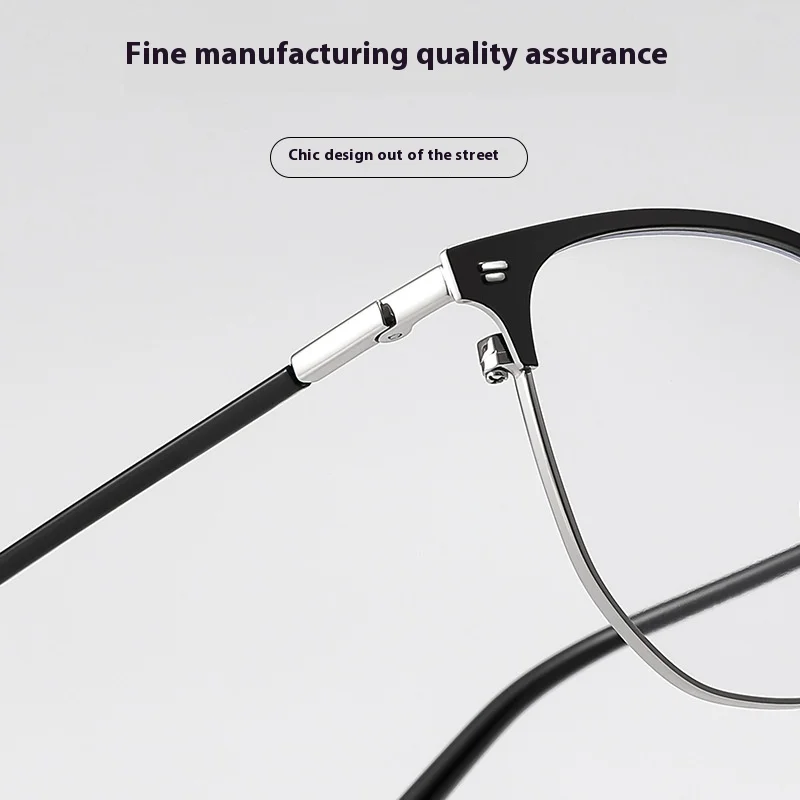Gafas graduadas de medio marco redondas a la moda, gafas de media montura de aleación ultraligeras, gafas de lectura para miopía para hombres