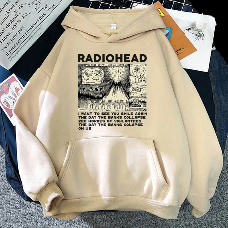 Radiohead Hoodies Men Women Cartoon Print Anime Rock Band Hooded Sweatshirts Streetwear