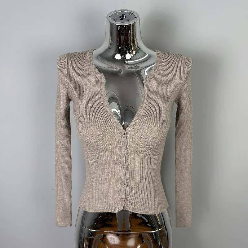 

Korean Dongdaemun Elegant Slim Sexy FeminineVCollar Slim Fit Versatile Long Sleeve Knitted Cardigan Top