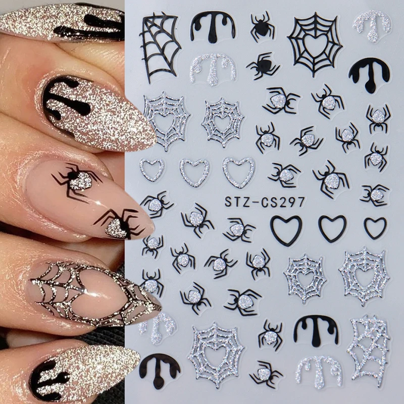 Halloween Spider Web Shape Nail Sticker Glitter Enhancement Adhesive Stereoscopic Personality Nail Art Enthusiasts