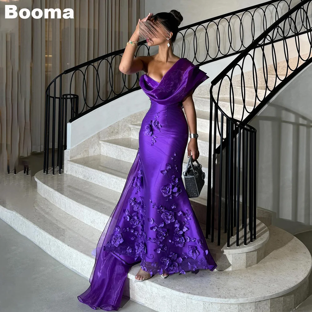 

Вечерние платья Booma Purple Mermaid с аппликациями на одно плечо, вечерние платья для женщин, арабское вечернее платье для выпускного вечера в Дубае