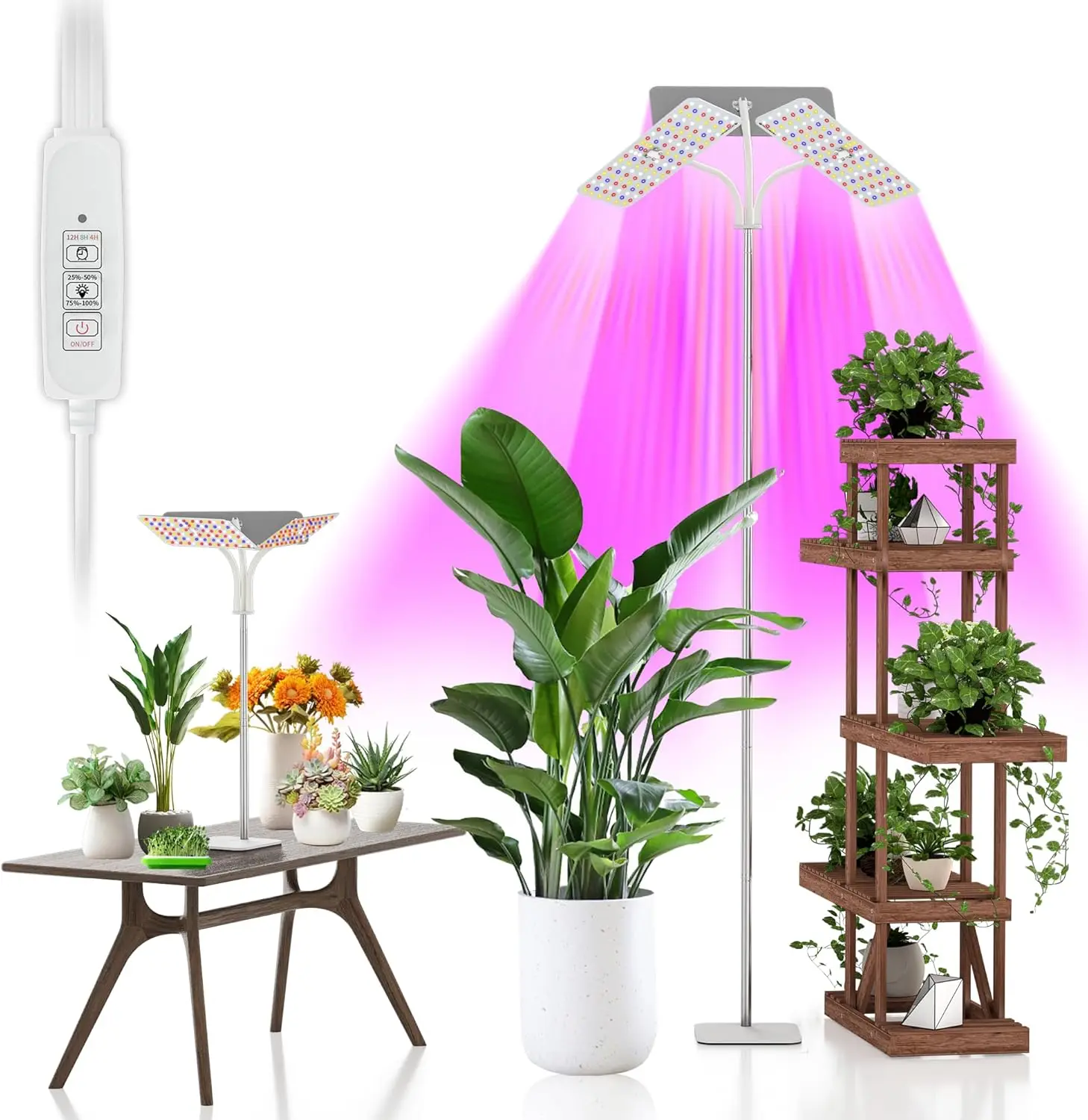 

Adjustable 3-Head LED Grow Light with Timer, Full Spectrum for Indoor Plants, 48W Energy Efficient