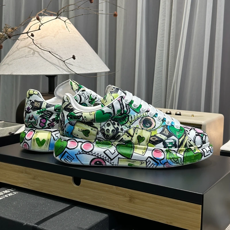 

Оригинальная мужская кожаная повседневная обувь с принтом, кожаные модные кроссовки большого размера на платформе, мужская повседневная обувь, лоферы, мужские кроссовки