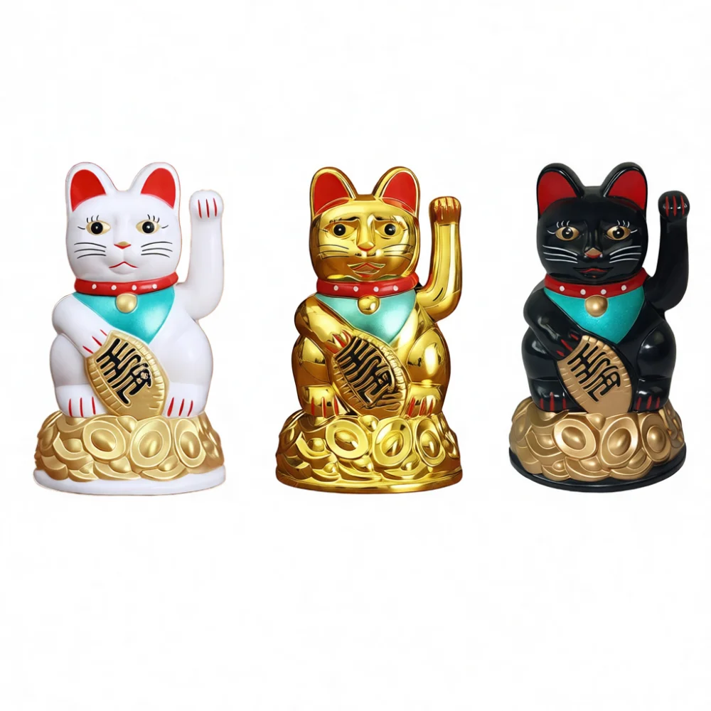 Fortune Cat Ornament Automatic Waving Beckoning Statue Plastic Figurine Wealth Symbol Home Office Table Decor Gift