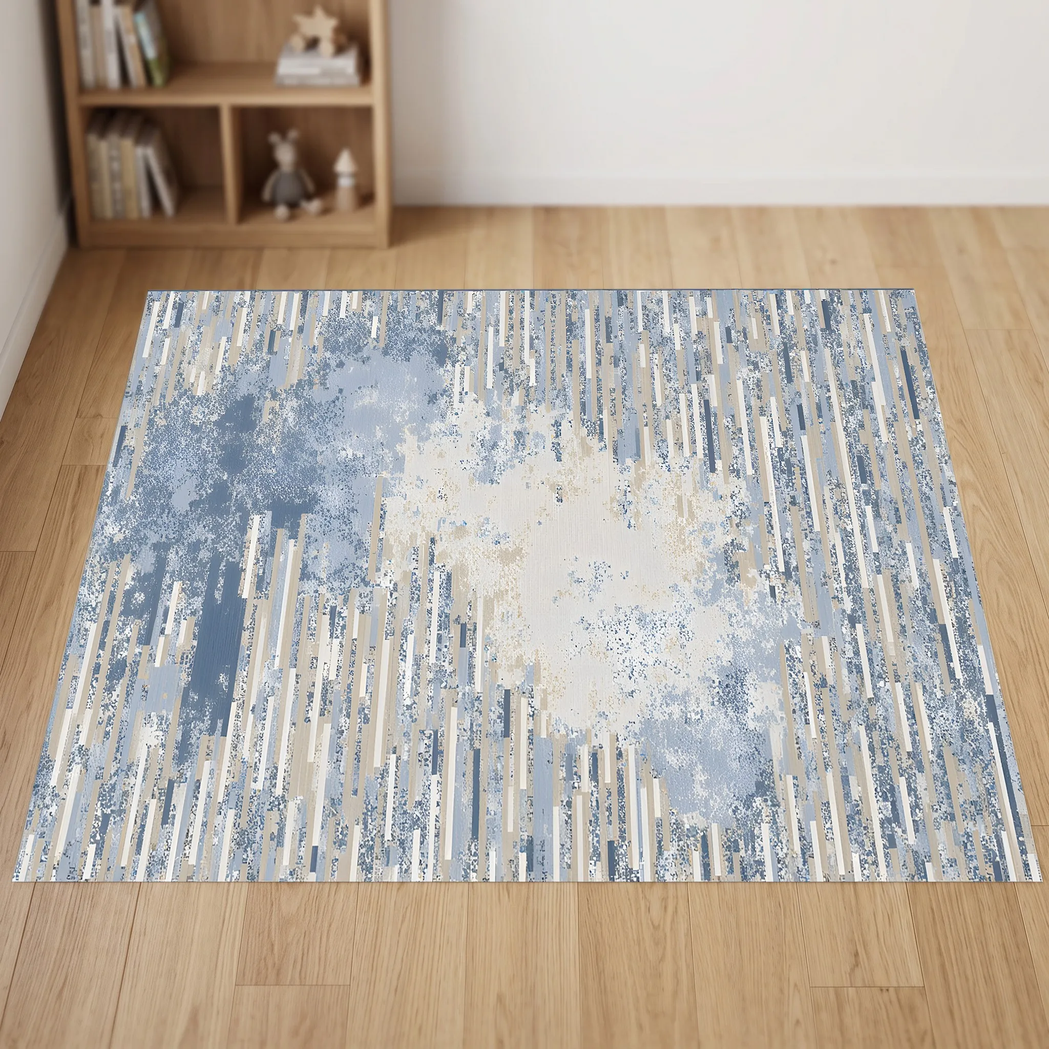 Velvet Rug Maple Leaf Vertical Stripe Minimalist Luxury Style for Living Room Bedroom Entryway Decor