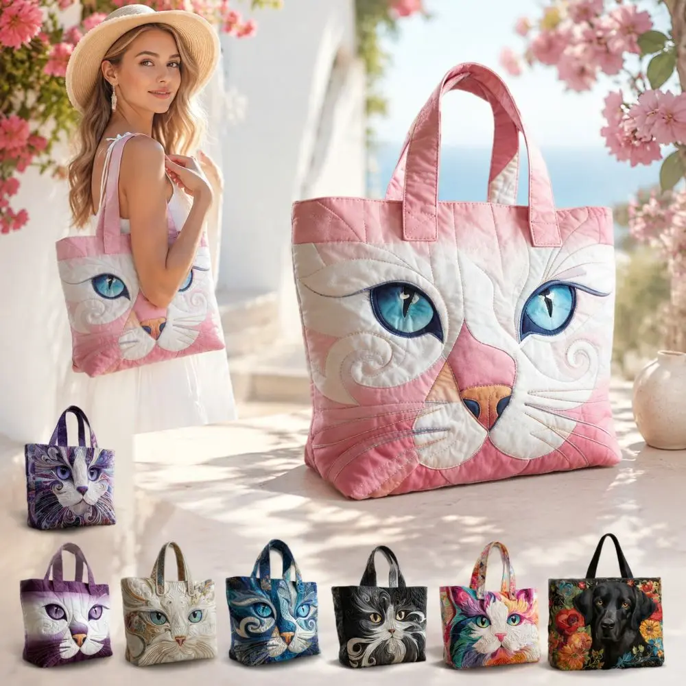 

Vintage Women Printed Tote Bag Lightweight 2D Printed Patterns Travel Handbag Large Capacity Oxford Cloth Shopping Bag Lady Girl