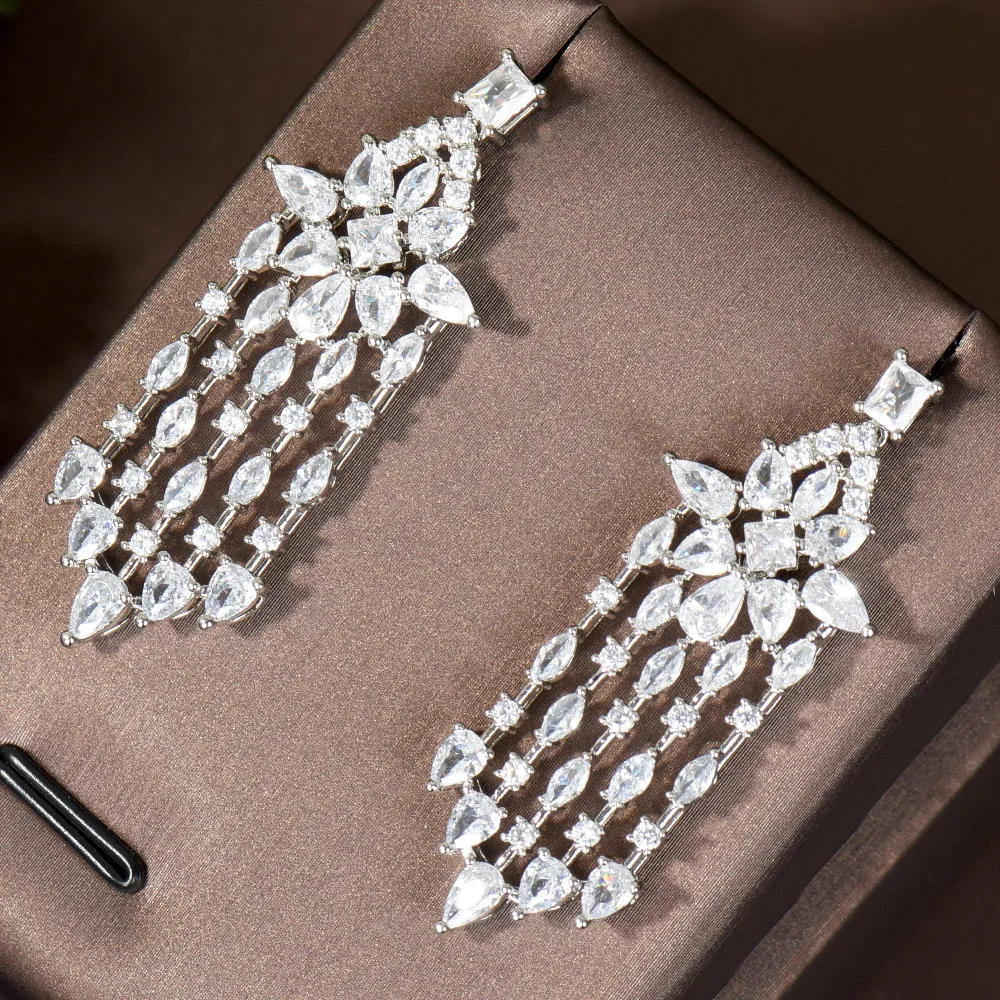 HIBRIDE Top Cubic Zirconia Long Water Drop Wedding Bridal Dangle Earrings For Women Jewelry Accessories Boucle d'oreille E-469