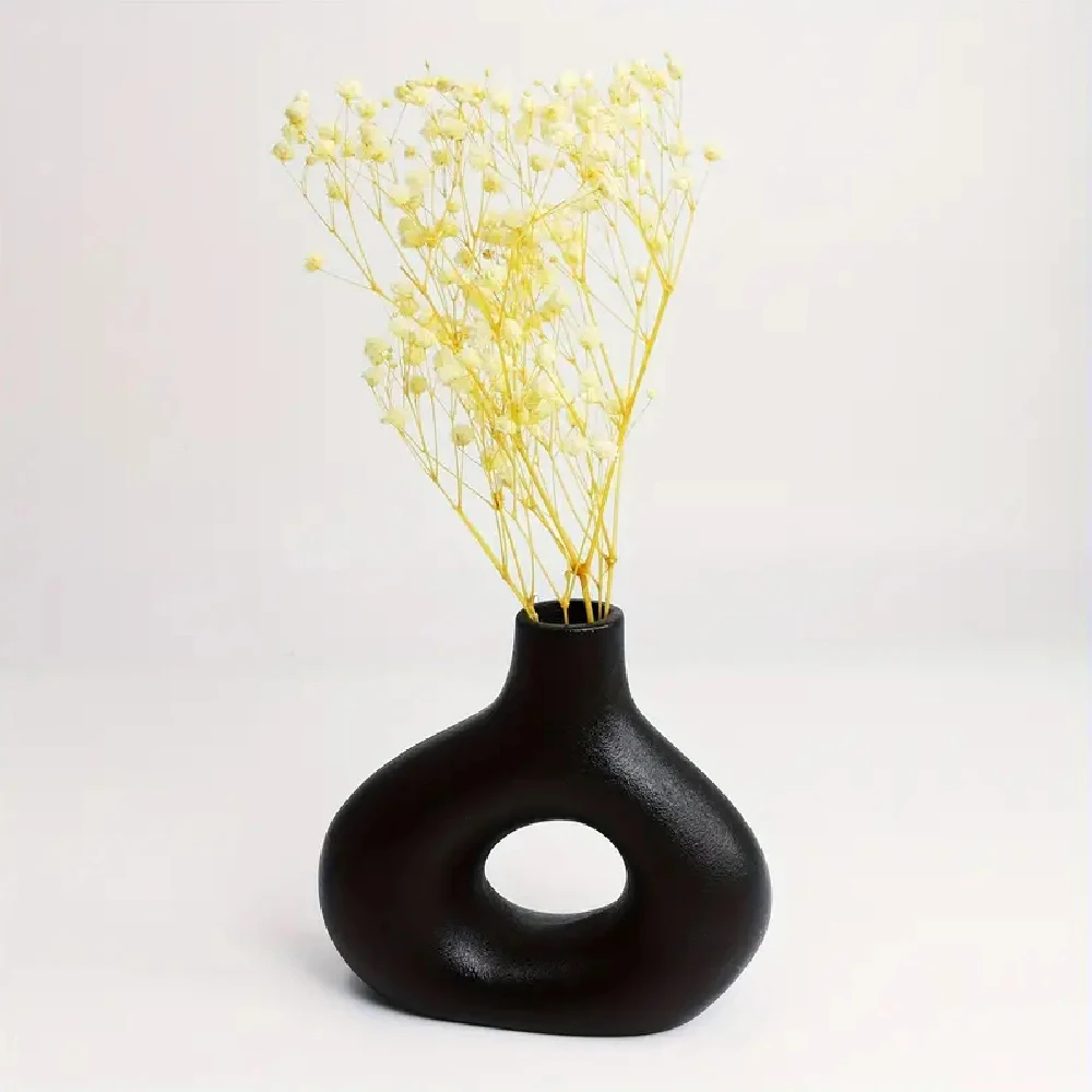

Bohemian style ceramic vase, creative donut vase, flower arrangement container, home decoration vase