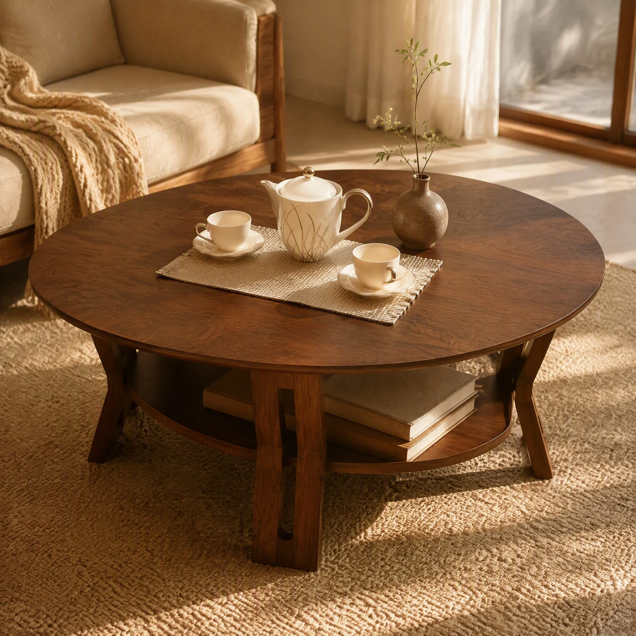 Oval Custom Coffee Table Round Corner Child Safe 1300x700mm Long Dense African Blackwood Base Metal Fittings For Living Room