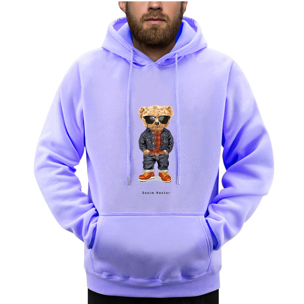 Funny Pose Teddy Bear Prints Men Hoodie Loose Pocket Hoody Autumn Oversize Sweatshirt Fashion Casual Fleece Pullover Unisex