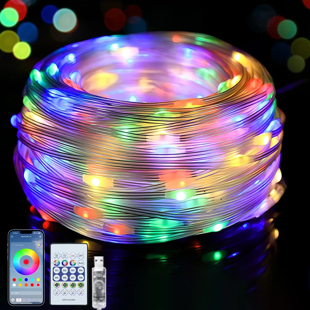 

USB Colorful Christmas String Lights APP Fairy Lights IP68 Waterproof DIY String Lights For Indoor Outdoor Christmas Tree Party