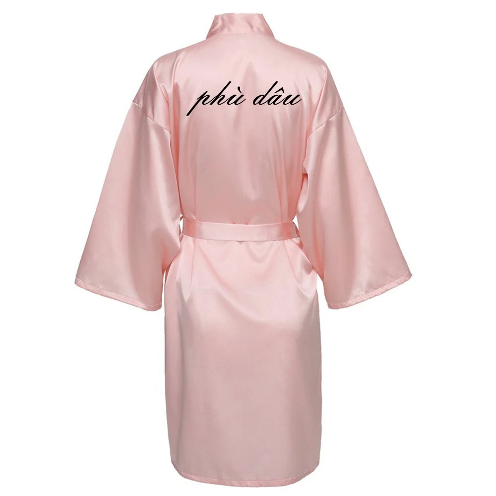 

Vietnamese Women Silk Satin Short Night Printing Robe Kimono Robe Fashion Bath Robe Sexy Bathrobe Femme Wedding Bride Bridesmaid
