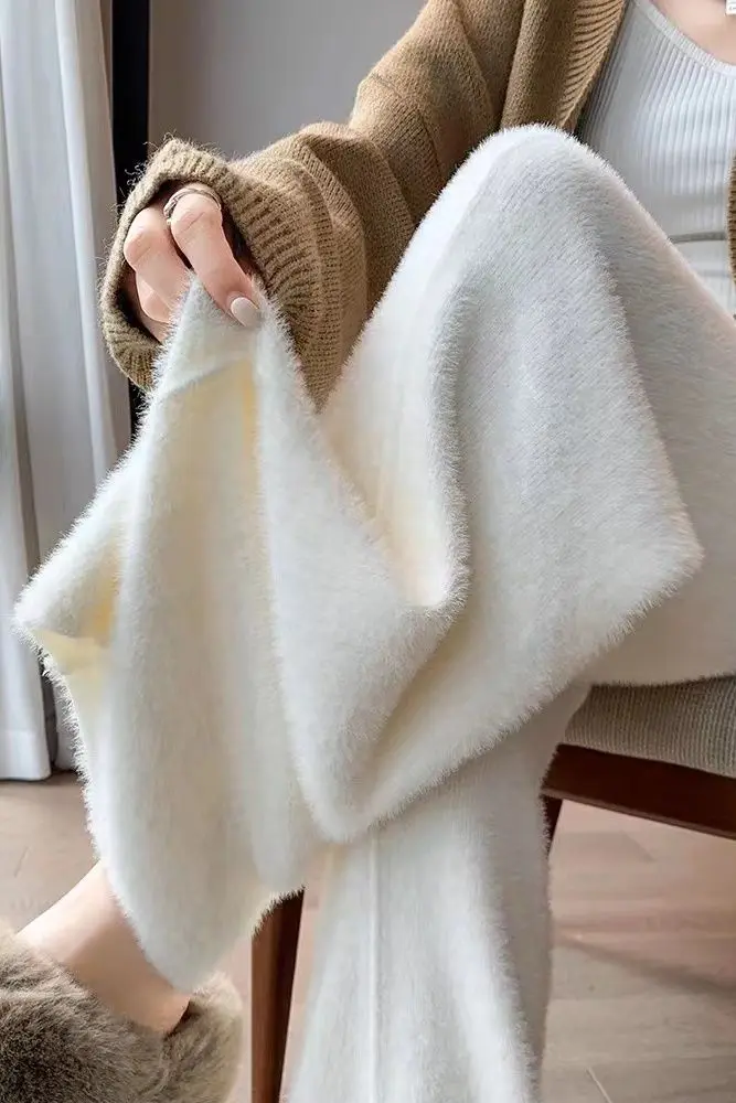 

Новая горячая распродажа сезона, женские трикотажные широкие брюки с высокой талией, длинные драпированные прямые брюки-облако длиной до пола, зимние CQ31