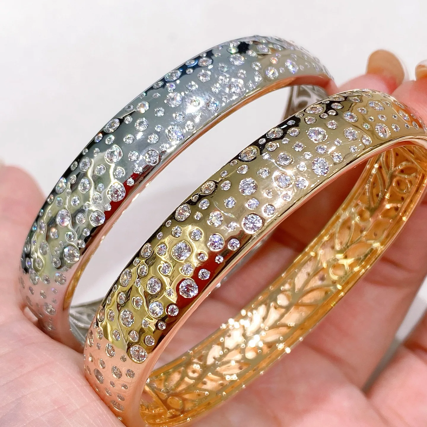 KQDANCE Luxury 925 Silver With Sparkling Round Cut Carbon Diamond Women Bangles Bracelet Real Gold Plated Fine Jewelry Gifts New