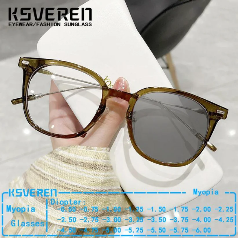

Women Square Photochromic Myopia Glasses Clear Lens Prescription Nearsighted Eyeglasses Men Color Change Driving Sunglasses