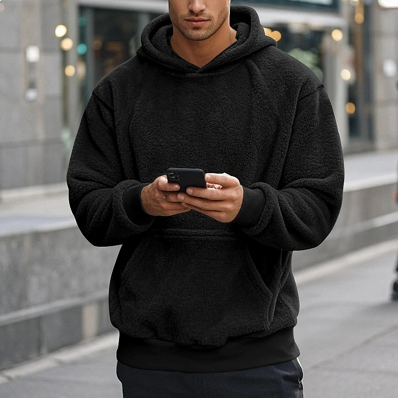 Solid Hoodie Hoodies Pullover Sweatshirt Fleece Lined Thick Winter Warm Casual Loose Plain Tops Streetwear