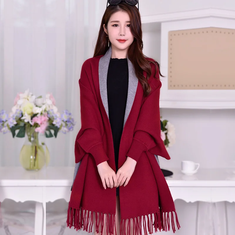 

Female Style Winter Long Scarf Long Sleeves Wool Knitted Scarves for Women Thick Warm Casual Shawl High Quality Arm Warmers G06