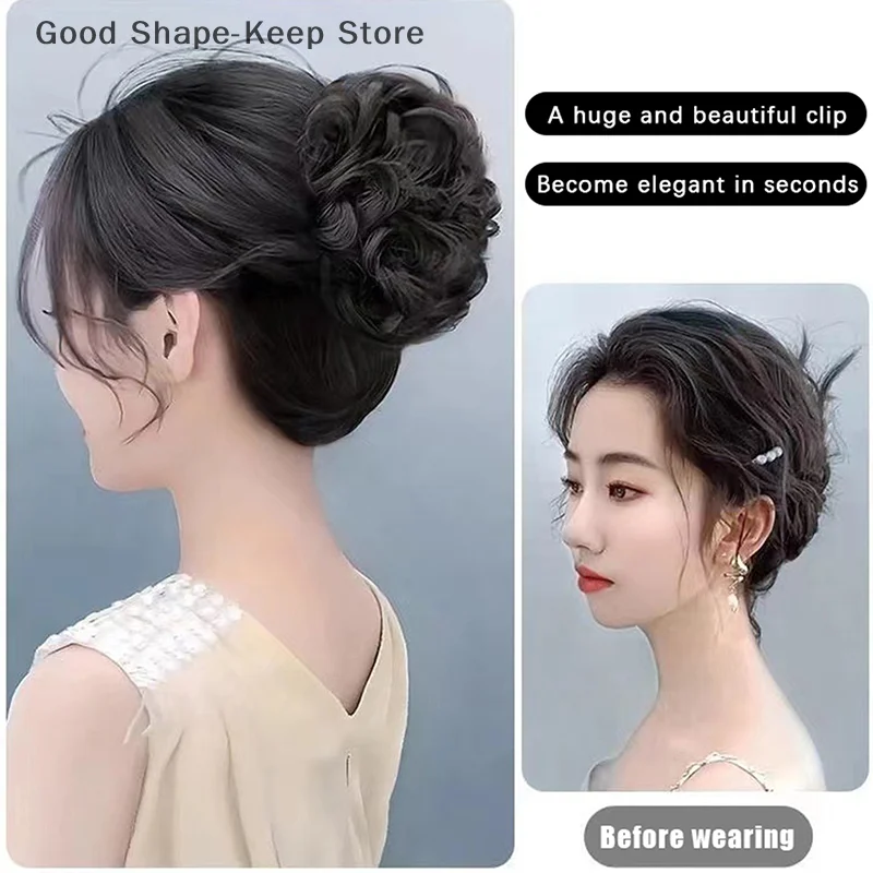 الألياف الاصطناعية المقاومة للحرارة مجعد الشعر المتموج فوضوي كعكة Chignon مخلب كليب ذيل حصان للنساء والفتيات حفل زفاف يومي