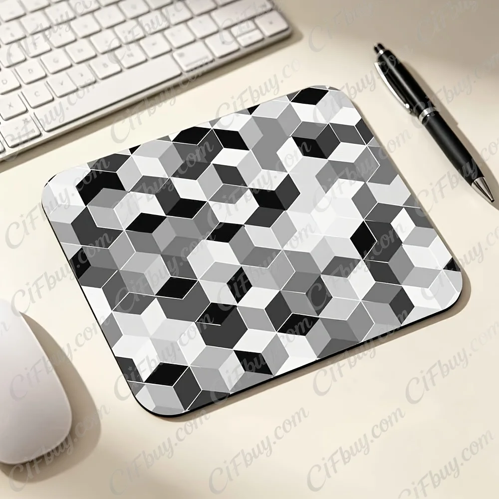 CIFbuy Small Portable Mouse Pad Black White Gray Geometric 3D Optical Illusion Pattern Smooth Surface Non Slip Base For Office