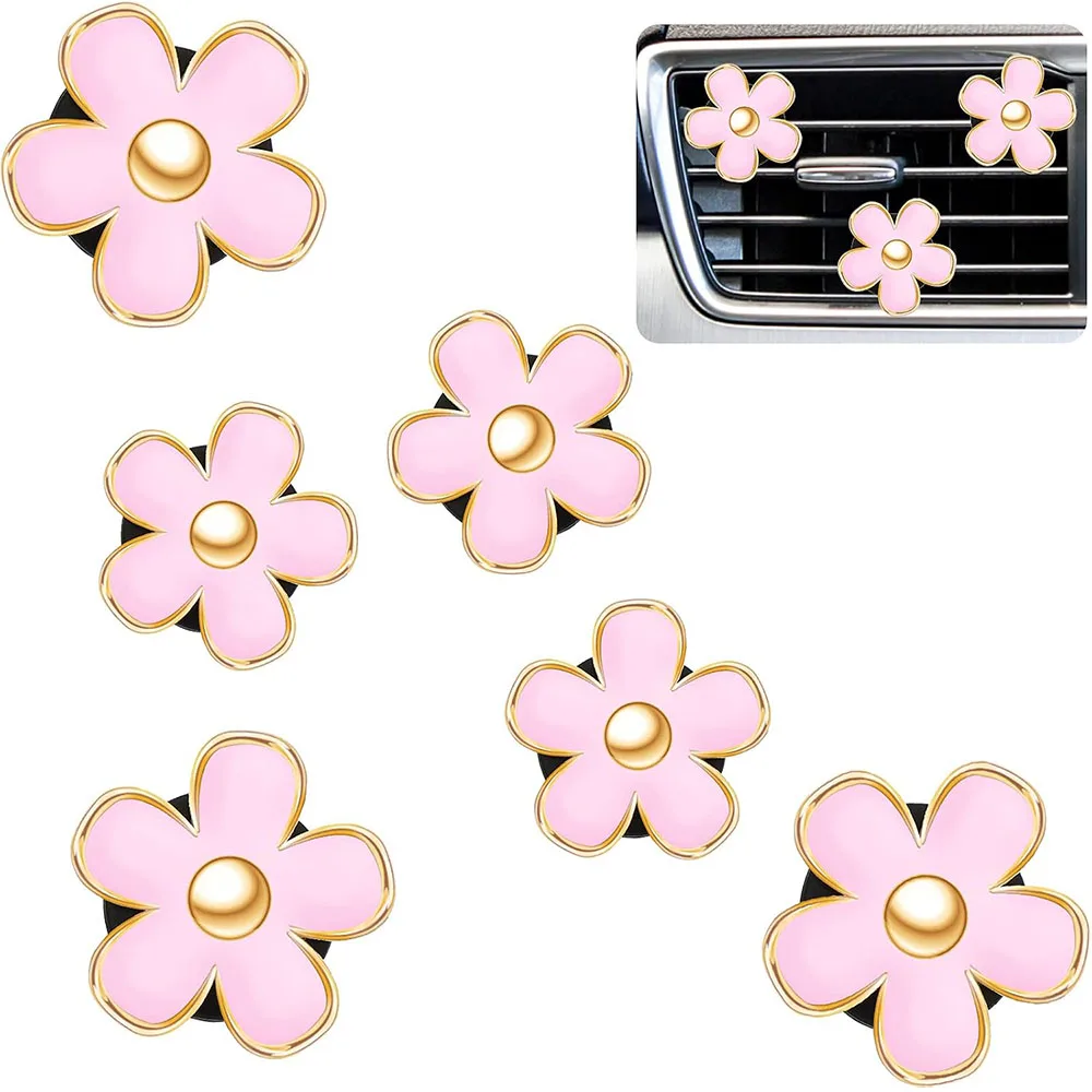 6 Pcs Daisy Vent Clips for Car, Pink Air Conditioning Outlet Clip Car Freshener Dashboard Accessories Charm Car Inter Decor