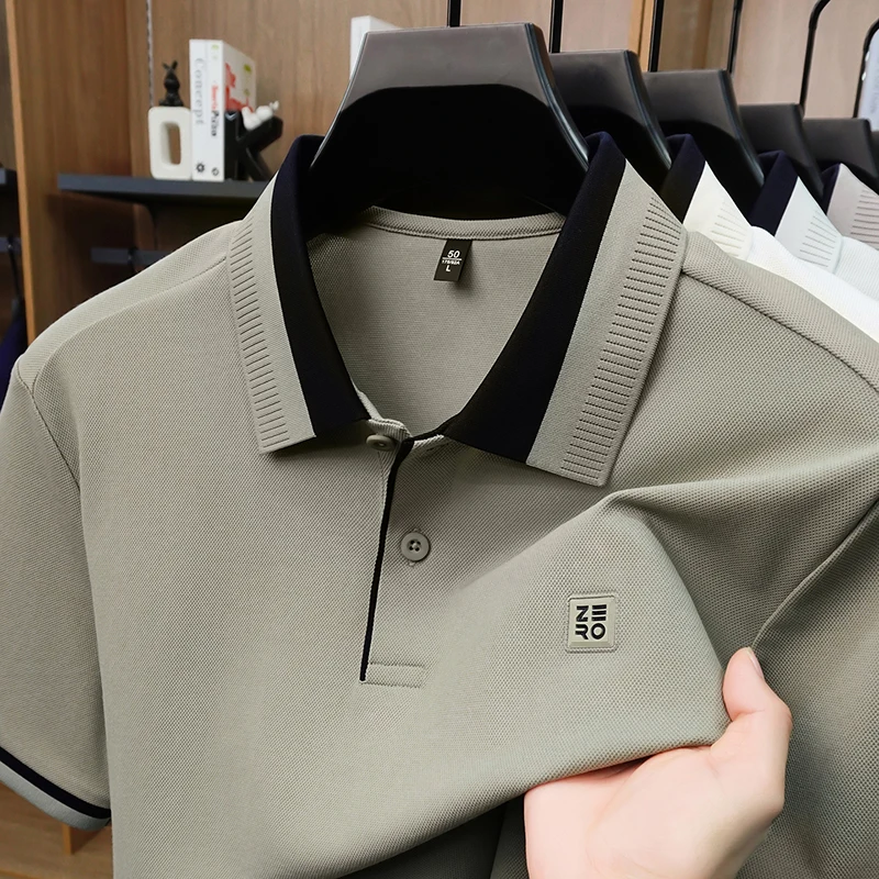Designer-Marken-Poloshirt aus Seide und Baumwolle mit Kurzarm neu mit Buchstabenprägung modisches Herren-T-Shirt sommerlich atmungsaktiv koreanischer Casual-Top-Stil – Detail 14