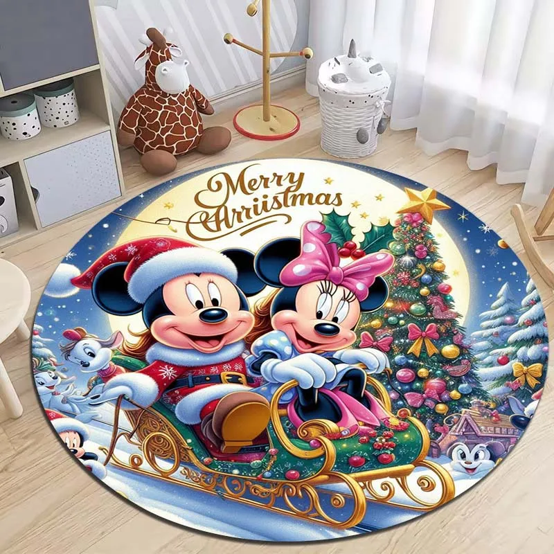 Merry Chrismas Disney Mickey Minnie Printed Round Carpet Living Room Sofa Table Carpet Large Pet Mat Home Decor Holiday Gifts