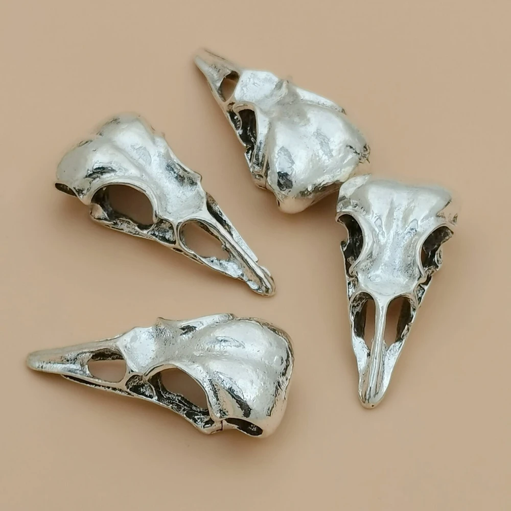 4Pcs Alloy Crow Raven Skull Charms Bird Head Skeleton Pendant For Halloween Witch Pagan Necklace Bracelet Gothic