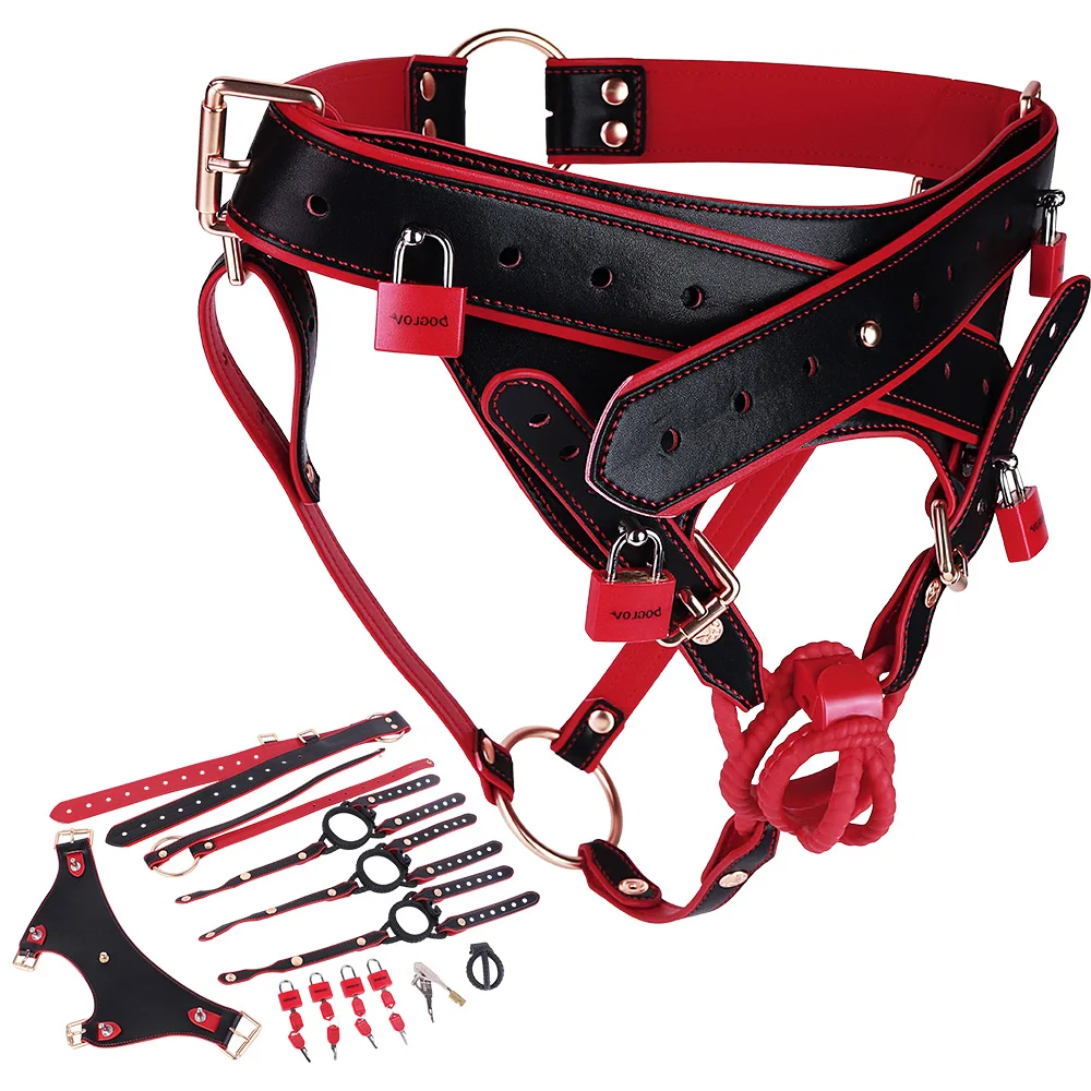 LEZEE Male Chastity Cage Oath Bearer Pants High Quality Microfiber Restraint Strap Leather Belt Urethral Lock Men's Body Harness