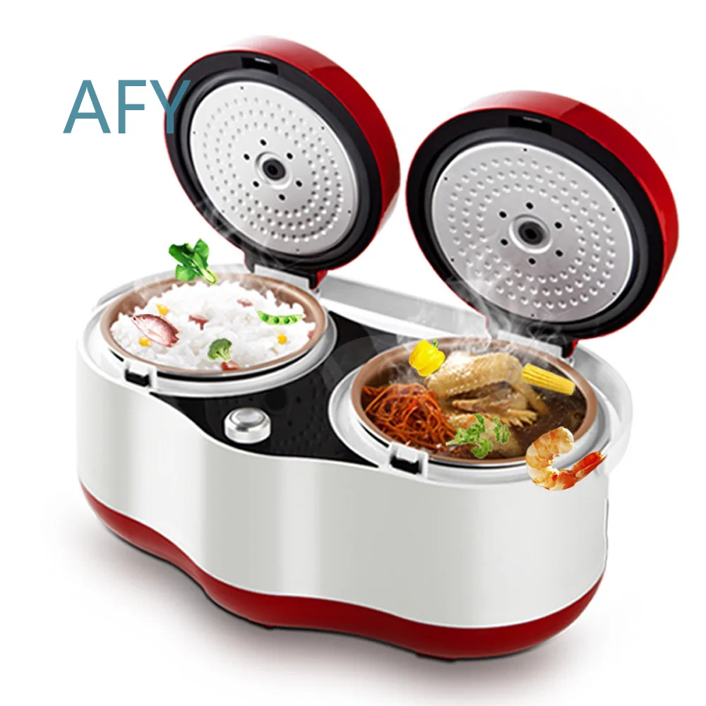 Multifunctional Double Rice Cooker 2x2L Smart Multi Cooker for Household Use with Mini Timer and Dual Tank for Rice Cooking