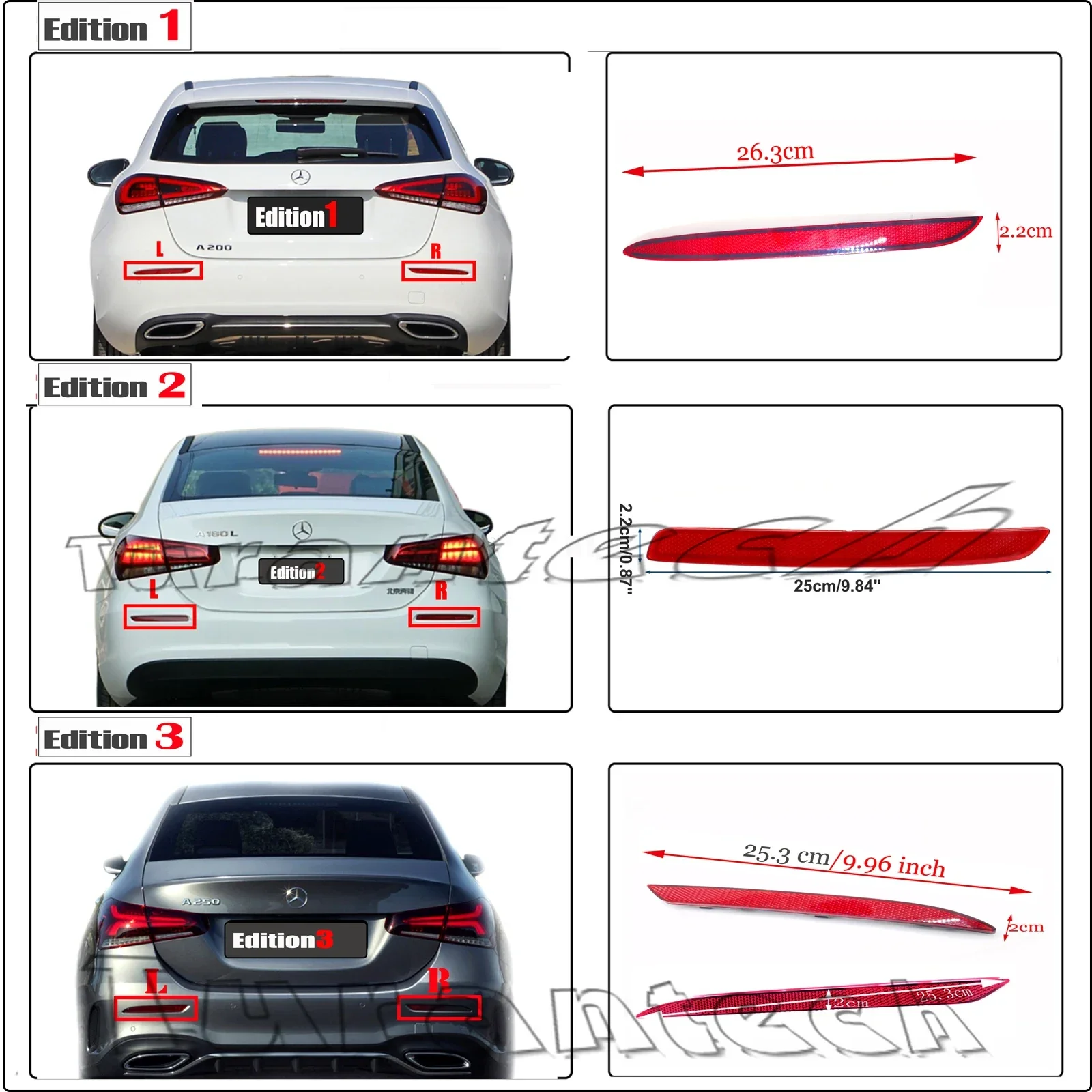 Rear Reflectors Pair Fit 19-25 Mercedes A W177 A160 A180 A200 A220 A250 A35 2019 2020 2021 2022 Driver Left Right Side