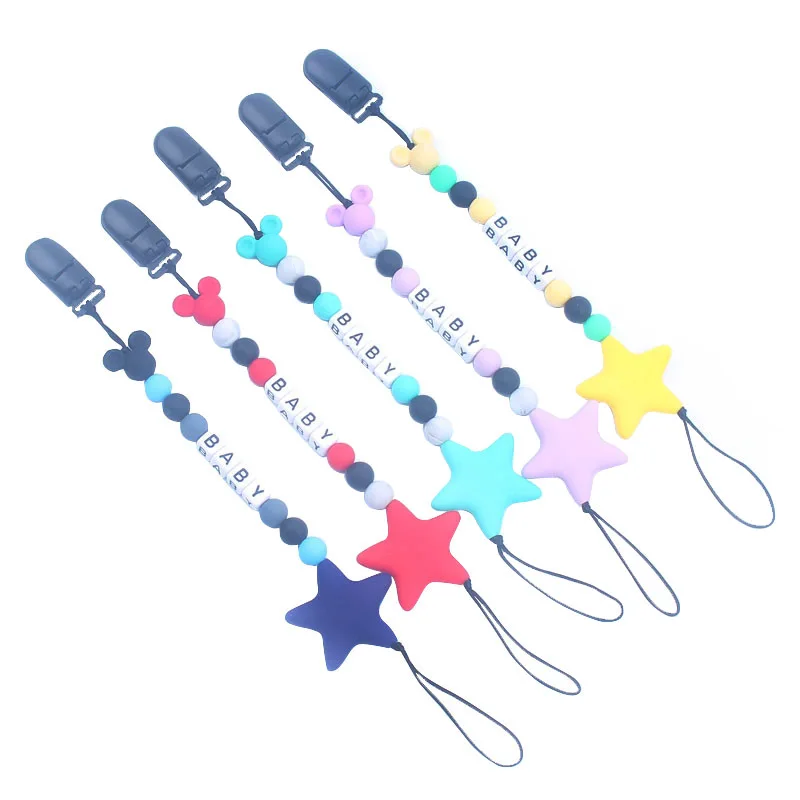 1PCS Handmade Silicone Round Beads Pacifier Clip Dummy Chain Baby Teething Pendant Leash Holder